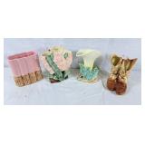 4 pieces of McCoy Pottery. Elegant vases. Great
