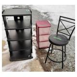 Stereo Shelf, 3 Drawer Organizer & Chair