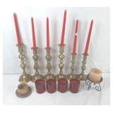 Brass candle sticks and other candles