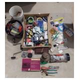 Box of garage items screws, nails, screwdrivers,