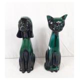 Blue Mountain Esque Glazed Terracotta Dog and Cat