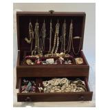 Vintage Wood Jewelry Box with Contents