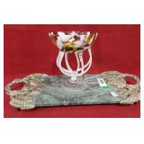 Vintage Polish Art Glass & Godinger Marble Cheese