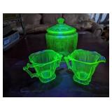 Uranium Biscuit jar, creamer & sugar dish