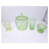 Uranium glass Biscuit jar, glass, and 2 small