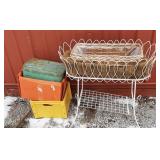 Metal Plant Stand, Storage Bins & Garden Tools