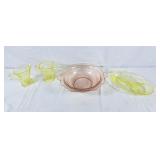 Vaseline glass cream & sugar, divided dish & pink