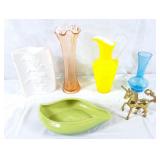 Pink Fluted vase, blue vase, white vase, yellow