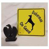 Vintage Cast Iron U.S Bald Eagle & Doberman on