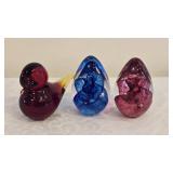 (2) Signed GES  & Fenton Bird Paperweights