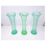 Trio of Uranium Green fluted vases