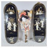Mother of pearl Japanese wall art and wood fan