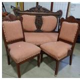 ANTIQUE CARVED WOOD PINK VELVET UPHOLSTERED
