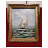 Vintage Nautical Ship Painting Signed R.A. Baer