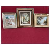 Signed Garden Scape Oil Painting, Vintage Snow