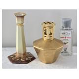 Berger France Gold Gilt Lamp Oil & Limoges Candle
