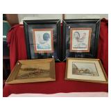 Art Lot including Chicken Prints, Fox Hunt and