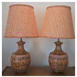 Pair of large ceramic lamps with tri-light