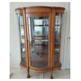 Vintage oak bow front display cabinet with 3 wood