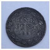Rarer Fine 1897 Canada Penny with Dropped 7