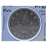 Mint State 1951 Canada One Dollar Coin