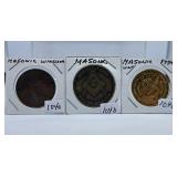 Three Masonic Tokens. Nice Lot.