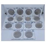 Fourteen Canada One Dollar Coins. Mostly