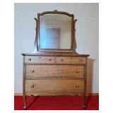Vintage 4 drawer dresser with mirror on castors