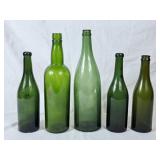 Collection of Vintage Green Glass Bottles -