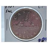 Extra Fine 1951 Canada One Dollar Coin