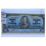 About Uncirculated 1937 Canada Five Dollar Bill