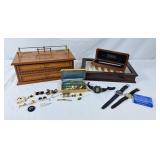 Assortment of pins, cuff links and other costume