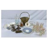 Pretty Blue Bird Covered Glass Jar, Woven Metal