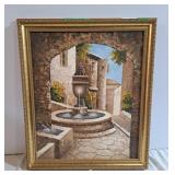 Painting of a fountain signed Rolland