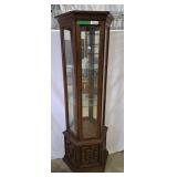 Lighted hexagonal Curio cabinet with mirrors back