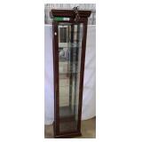 Lighted curio cabinet with glass shelves and