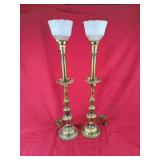 Vintage Brass Torchiere Table Lamps - 35"H,