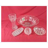 Beautiful Cut Glass Vase, Very Large Glass Bowl &