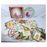 Glass Santa Serving Platter & Vintage Greeting