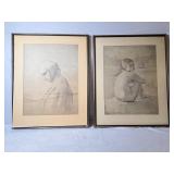 2 framed sketch prints H.Weingarden