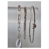 (3) Sterling Silver Bracelets one Pandora