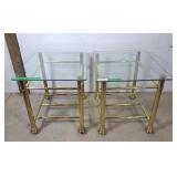 2 glass top, metal frame side tables