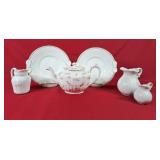 White Stoneware Creamers, Floral China Teapot &