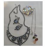 Rhinestone Necklace Earrings Brooch & Pendent