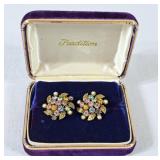 Vintage Pastel Rhinestone Clip On Earrings