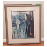 NANCY NOEL Art Print Farm Cows AMISH GIRL Snow