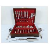 62 pieces of Kings Plate flatware in chest