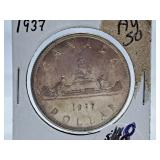 About Uncirculated 1937 Canada One Dollar Coin