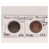 2 Early Canada Tokens. Trade and agriculture