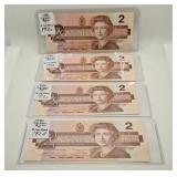 4 in a row or sequence 1986 Canada $2 choice